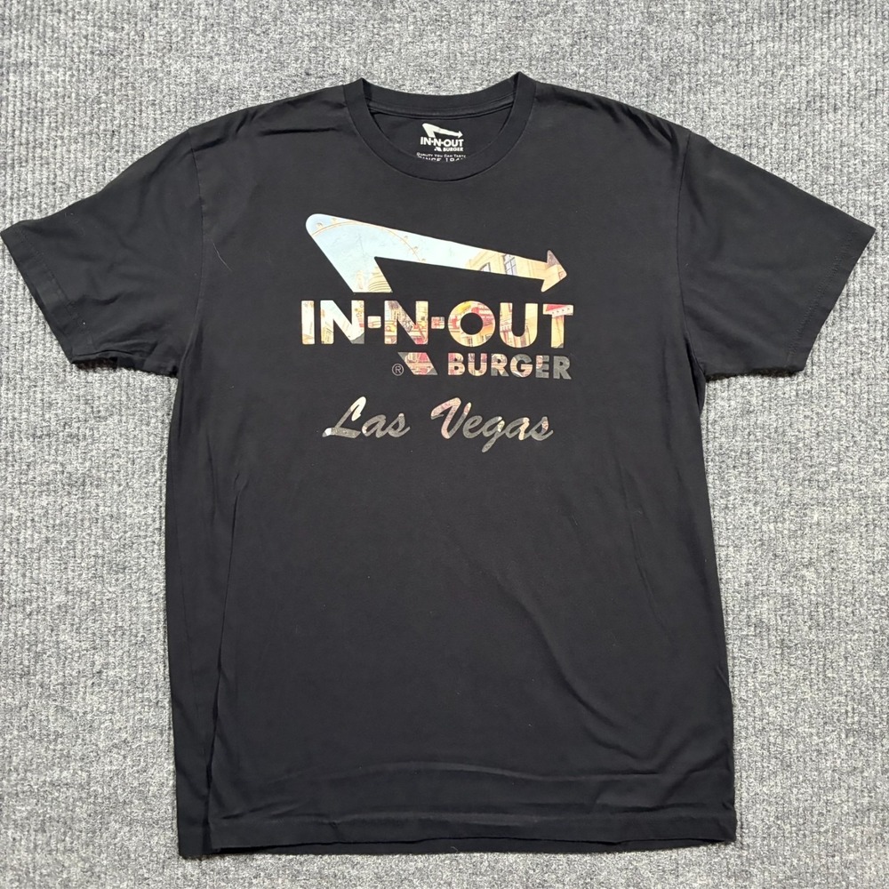 In-N-Out Burger Mens Las Vegas Graphic T-Shirt Size XL Black Logo Fast Food